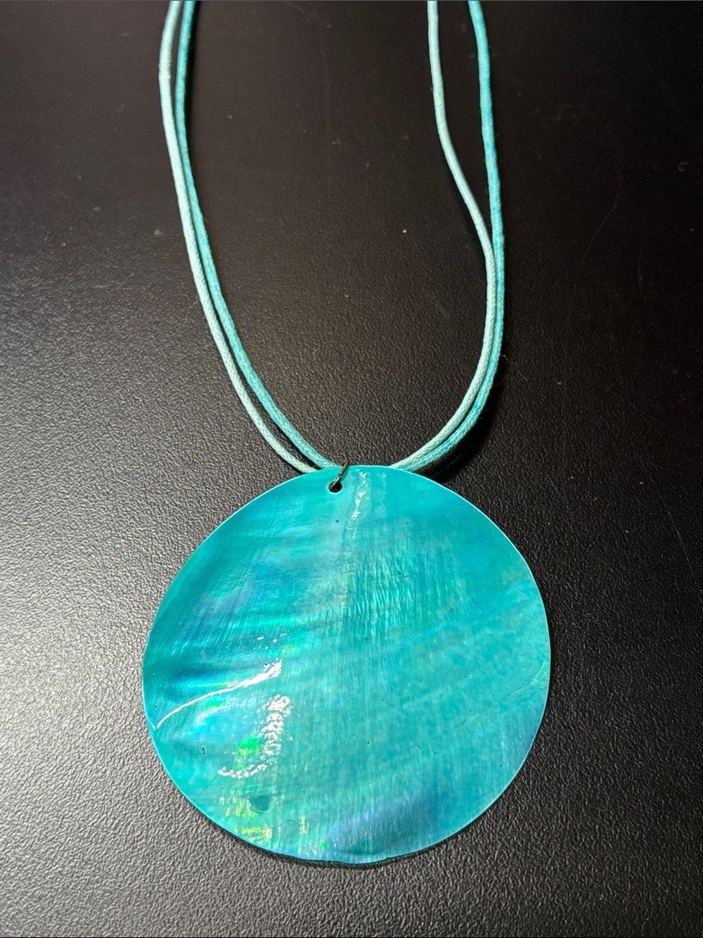 Turquoise Iridescent Round Shell Pendant Necklace